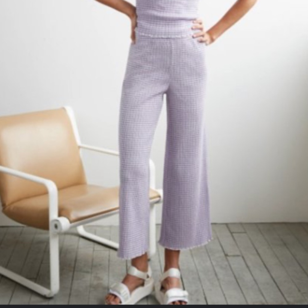 Aritzia Wilfred purple seersucker plaid pant